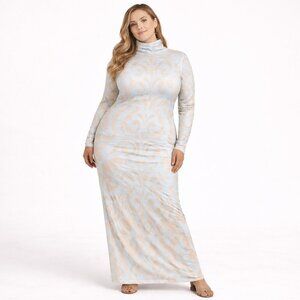 AFRM Women's Sheer Bodycon Mesh Long Sleeve Turtleneck Dress w/ Lining Size 1X